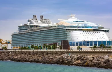 longest Cruise ship and waterfront on the Mediterranean